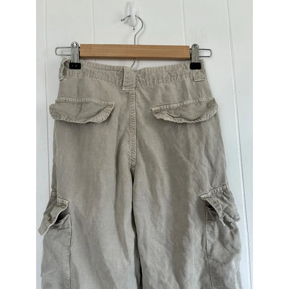 Zara Women Tan Khaki Lyocell Linen Blend Utility Cargo‎ Pants Size 0 EUR 32